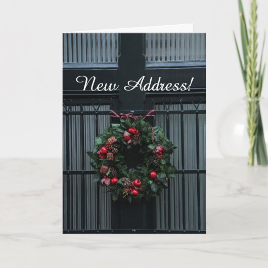 Neue Adresse für klassischen Weihnachtskranz Feiertagskarte (Vorderseite)