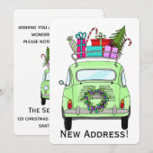 Neue Adresse grün Retro Fiat 500 Weihnachtsgeschen Einladung (Vorne/Hinten)