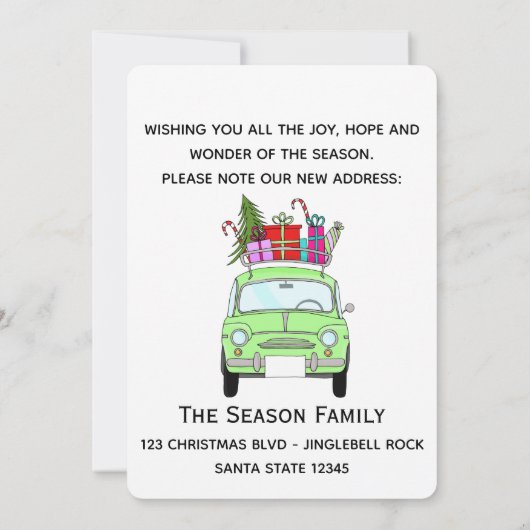 Neue Adresse grün Retro Fiat 500 Weihnachtsgeschen Einladung (Rückseite)