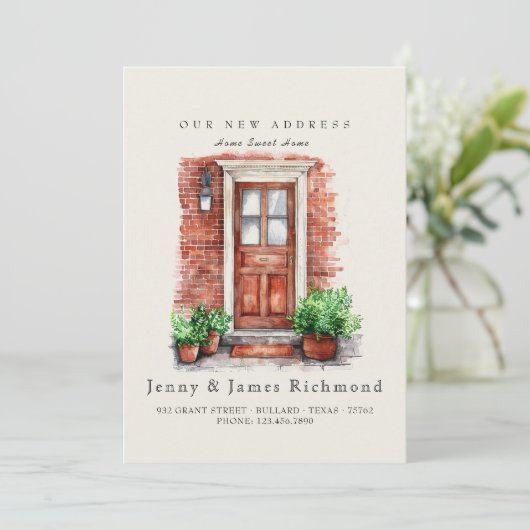 Neue Adresse I Wasserfarben Vordertür und -ziegeln Ankündigung (Stehend Vorderseite)