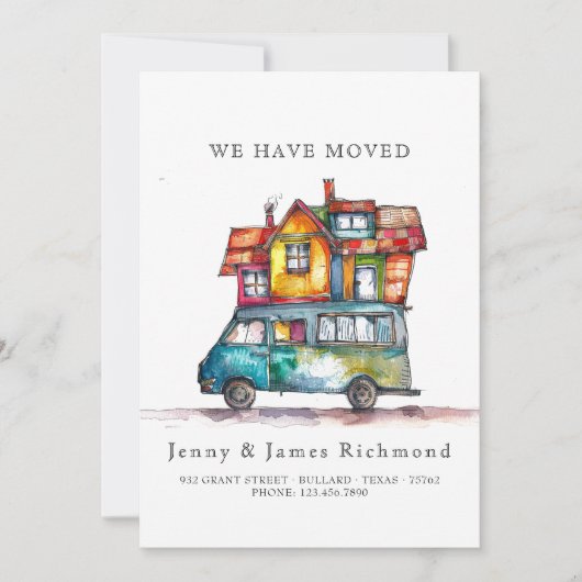 Neue Adresse in Wasserfarbwagen Zuhause-Moving Ankündigung (Vorderseite)