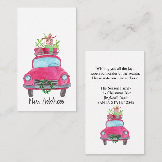 Neue Adresse Klassischer Weihnachtswagen Begleitkarte (Vorne/Hinten)