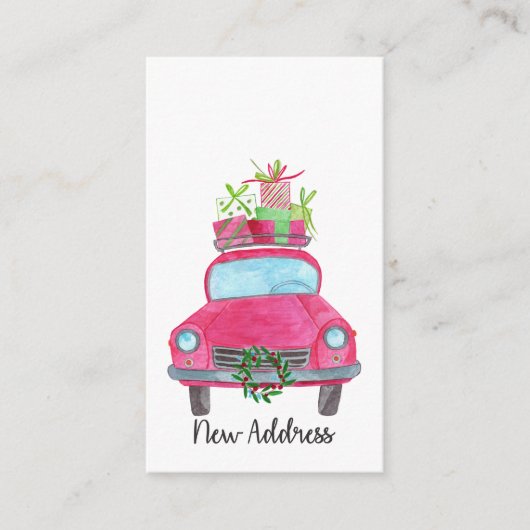 Neue Adresse Klassischer Weihnachtswagen Begleitkarte (Vorderseite)