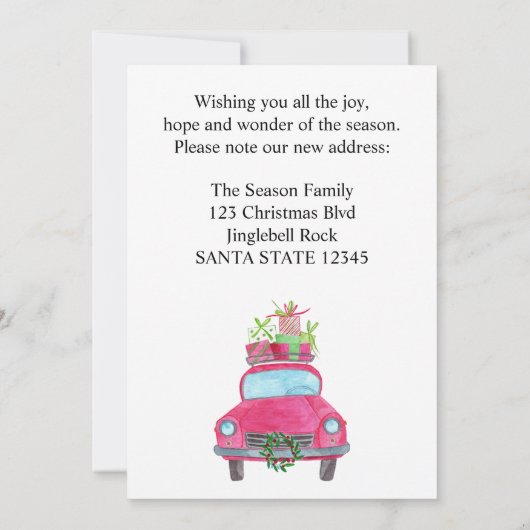 Neue Adresse Klassischer Weihnachtswagen Einladung (Rückseite)