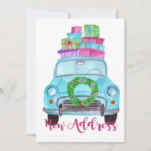 Neue Adresse Klassischer Weihnachtswagen Einladung (Vorderseite)