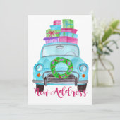 Neue Adresse Klassischer Weihnachtswagen Einladung (Stehend Vorderseite)