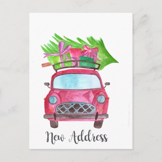 Neue Adresse Klassischer Weihnachtswagen Postkarte (Vorderseite)