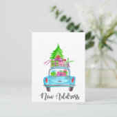 Neue Adresse Klassischer Weihnachtswagen Postkarte (Stehend Vorderseite)