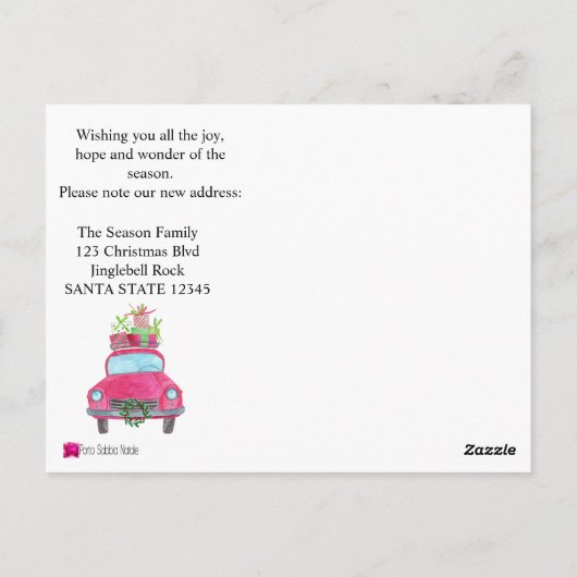 Neue Adresse Klassischer Weihnachtswagen Postkarte (Rückseite)