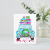 Neue Adresse Klassischer Weihnachtswagen Postkarte (Stehend Vorderseite)