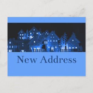 Neue Adresse Leuchtende Weihnachtshäuser Postkarte