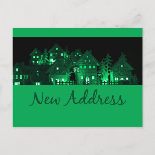 Neue Adresse Leuchtende Weihnachtshäuser Postkarte