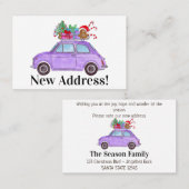 Neue Adresse Lila Fiat 500 mit Weihnachtsgeschenke Visitenkarte (Vorne/Hinten)