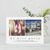 Neue Adresse | Modernes Minimalistisches Zwei-Foto Ankündigung (Stehend Vorderseite)