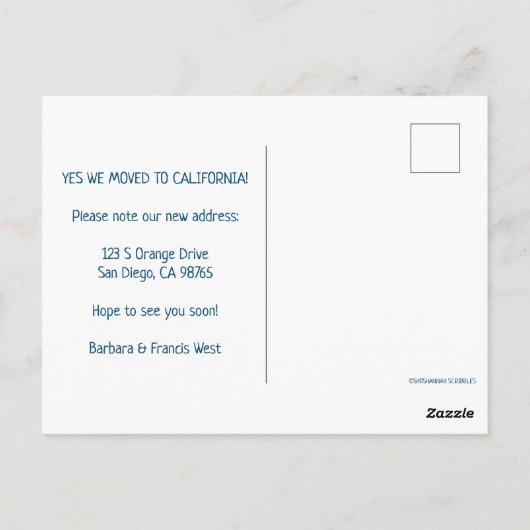 NEUE ADRESSE Move California Staat Illustrierte Ka Postkarte (Rückseite)