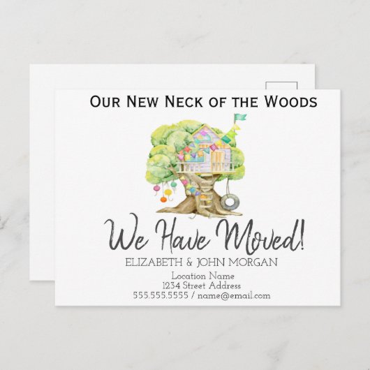 Neue Adresse, neue Zuhause, Hausbaum Ankündigungspostkarte (Vorne/Hinten)