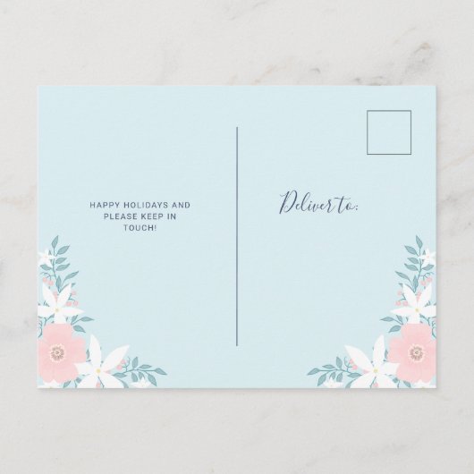 Neue Adresse | Niedliche blaue Pastellblume Ankündigungspostkarte (Rückseite)