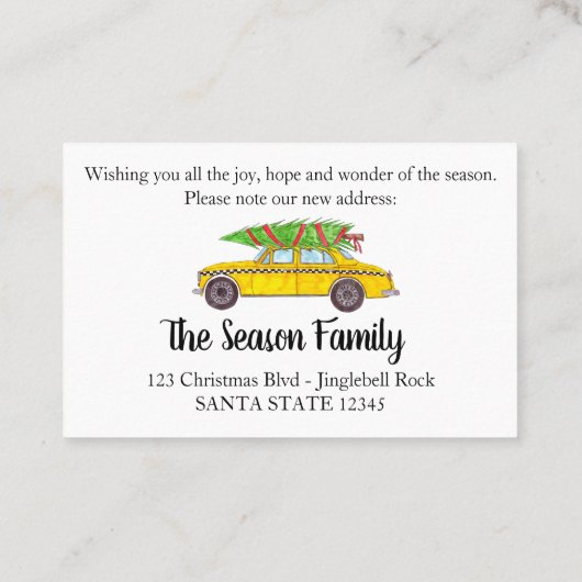 Neue Adresse NY Taxi mit Weihnachtsbaum Visitenkarte (Rückseite)
