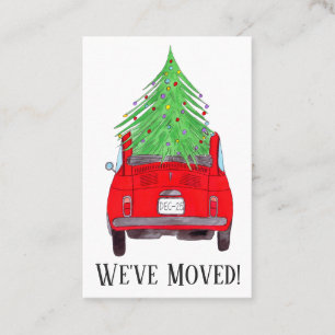 Neue Adresse Red Fiat 500 mit Weihnachtsbaum Visitenkarte