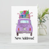 Neue Adresse Retro Fiat 500 mit Geschenken Einladung (Stehend Vorderseite)