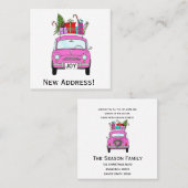 Neue Adresse Retro Fiat 500 mit Weihnachtsgeschenk Quadratische Visitenkarte (Vorne/Hinten)