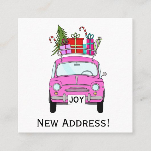 Neue Adresse Retro Fiat 500 mit Weihnachtsgeschenk Quadratische Visitenkarte (Vorderseite)