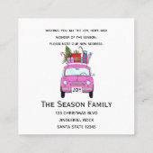 Neue Adresse Rosa Fiat 500 mit Weihnachtsgeschenke Quadratische Visitenkarte (Rückseite)