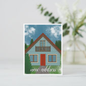 Neue Adresse | Rote Tür des Blue Country House Zei Ankündigungspostkarte (Stehend Vorderseite)