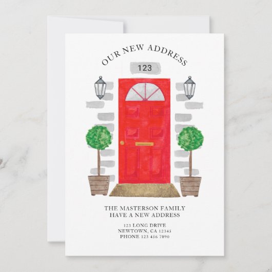 Neue Adresse Rote Wasserfarbtür Ankündigung (Vorderseite)