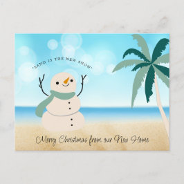 Neue Adresse Sandy Snowman Palm Tree on Beach Feiertagspostkarte