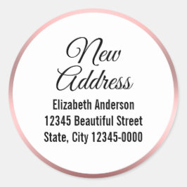 Neue Adresse Schwarzes Script Weiß Rosa Elegant Runder Aufkleber