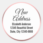 Neue Adresse Schwarzes Script Weiß Rosa Elegant Runder Aufkleber (Vorderseite)