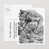 Neue Adresse | Vintager Bird | BW | Kranich Ankündigungspostkarte (Vorne/Hinten)