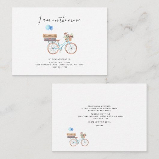 Neue Adresse Wasserfarben-Fahrrad bewegen Mitteilungskarte (Vorne/Hinten)