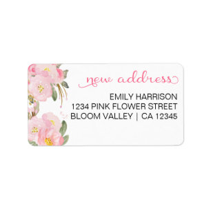 Neue Adresse Watercolor Rosa Floral Adressaufkleber