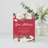 Neue Adresse| Weihnachtsfest Rote Blütenbewegung Ankündigungspostkarte (Stehend Vorderseite)