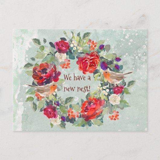 neue Adresse Winter Weihnachtsrobin Postkarte (Vorderseite)