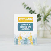 neue Adresse wir bewegen Cartoon Stadt Postkarte (Stehend Vorderseite)