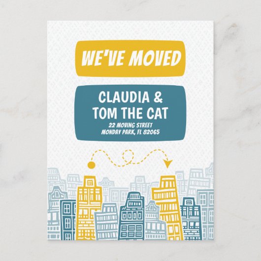 neue Adresse wir bewegen Cartoon Stadt Postkarte (Vorderseite)
