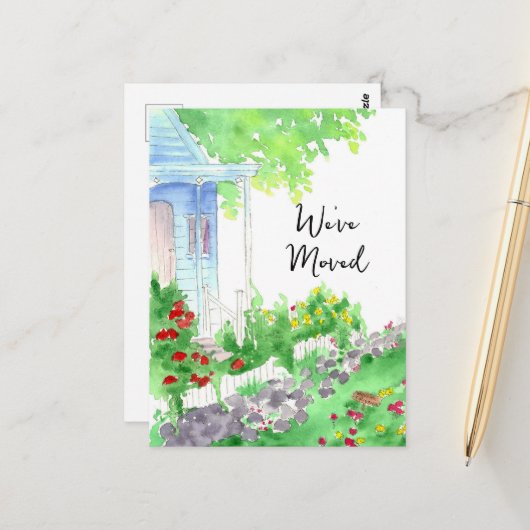 Neue Adresse Wir haben das Haus der Hütte verlegt Postkarte (Vorderseite/Rückseite Beispiel)