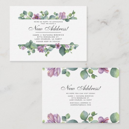 Neue Adresse Wir haben den botanischen Eukalyptus Mitteilungskarte (Vorne/Hinten)