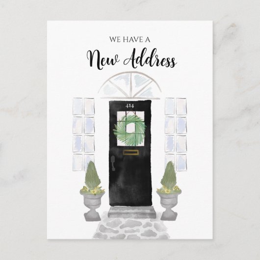 Neue Adresse Wir haben die schwarze Wasserfarbentü Postkarte (Vorderseite)