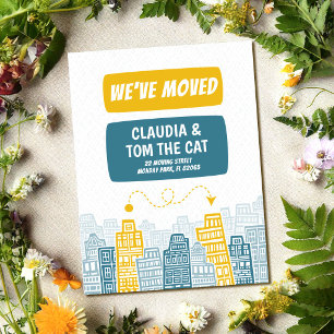 neue Adresse wir ziehen Cartoon Stadt Postkarte