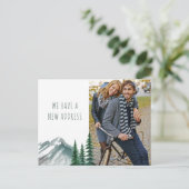 Neue Adressenwälder Pine-Foto bewegen Feiertagspostkarte (Stehend Vorderseite)