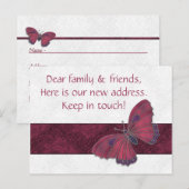 Neue Adresskarten Gäste Butterfly Brocade rot Ankündigungspostkarte (Vorne/Hinten)