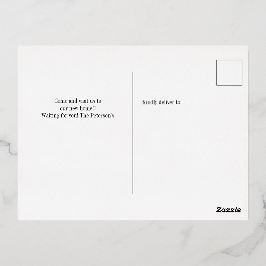 Neue Adressnummer graues Silber-Skript verschieben Folie Einladungspostkarte (Rückseite)