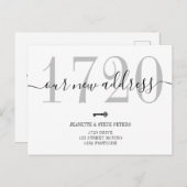 Neue Adressnummer Schwarz-weißes Chic-Skript versc Ankündigungspostkarte (Vorne/Hinten)