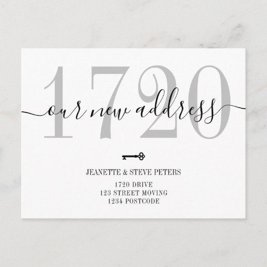 Neue Adressnummer Schwarz-weißes Chic-Skript versc Ankündigungspostkarte (Vorderseite)