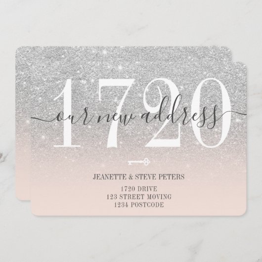 Neue Adressnummer Silber-Glitzer-Skript verschiebe Ankündigung (Vorne/Hinten)