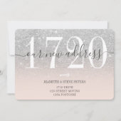 Neue Adressnummer Silber-Glitzer-Skript verschiebe Ankündigung (Vorderseite)